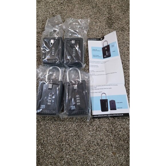 Set of 4 – 321 Locks Combination Key Lock Boxes with 4-Digit Code – Portable Sec - Picture 2 of 8